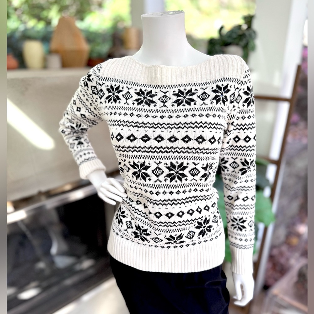 Ann Taylor LOFT Sequin Snowflake Sweater Fair Isle Size M